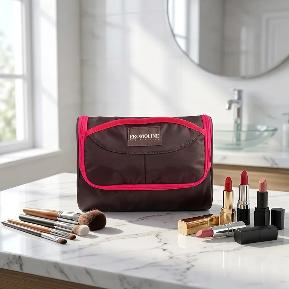 Foldable Black Toiletry Bag with Red Trim