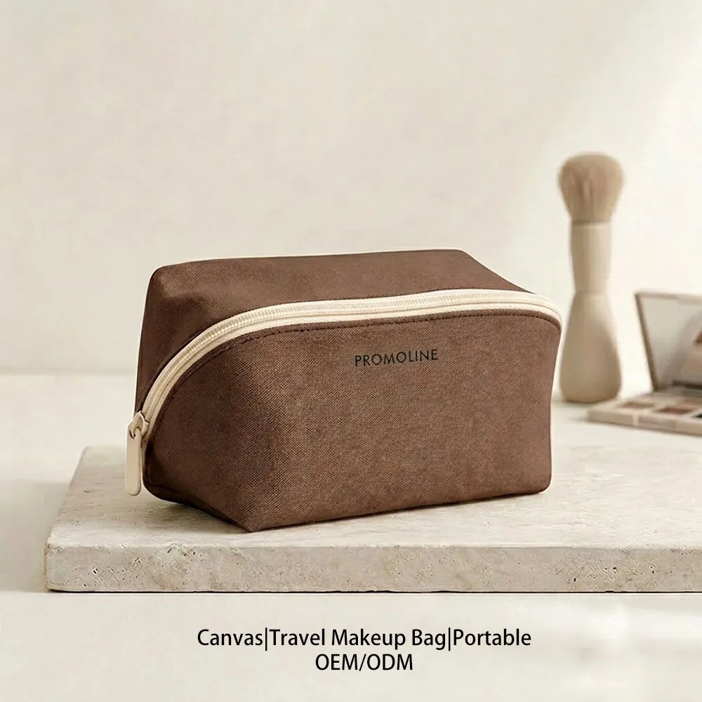 Brown Canvas Cosmetic Bag with Screen Printed Logo