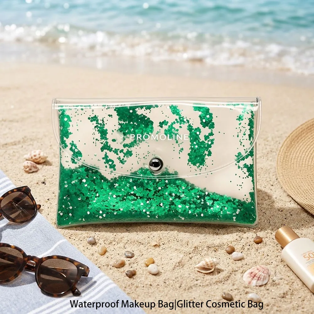 Holographic Glitter Clear PVC Pouch with Button