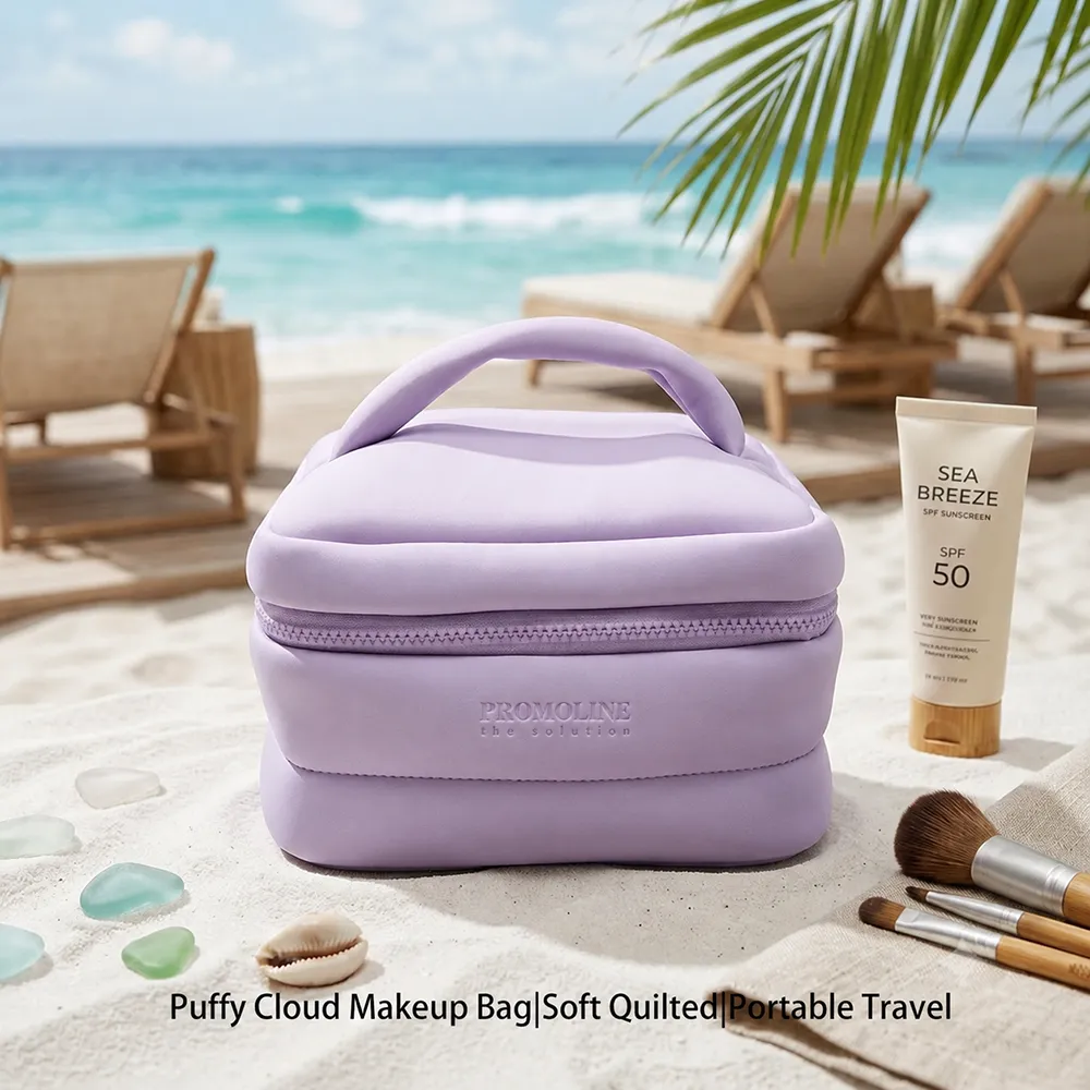 Lavender Puffy Neoprene Makeup Bag with Handle