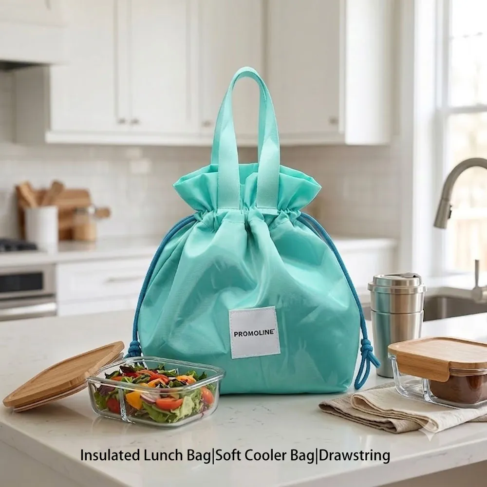 Sky Blue Drawstring Insulated Lunch Bag
