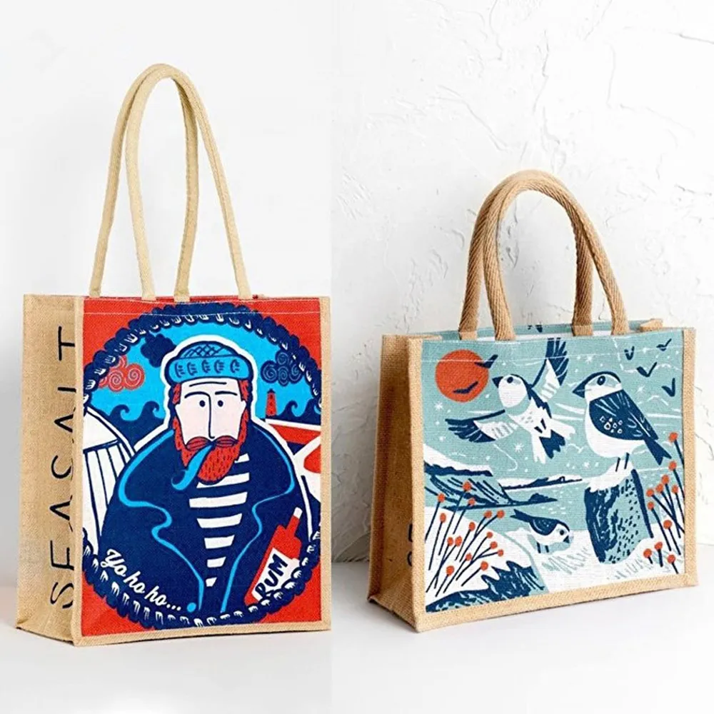 Camel Jute Tote Bag with Rope Handles