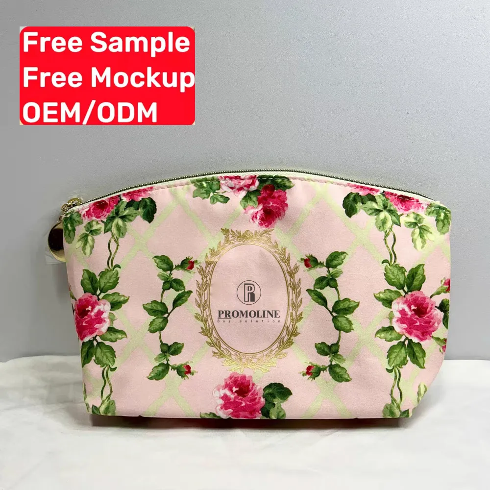 Rose Print Polyester Makeup Pouch