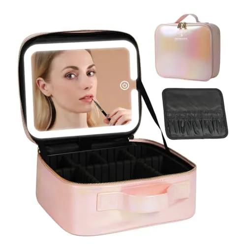 PU Makeup Case with LED Mirror and Dividers