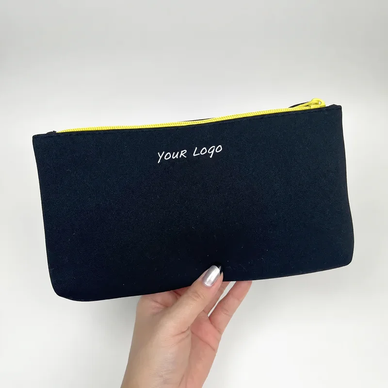 Black Neoprene Makeup Bag with Wrist Strap