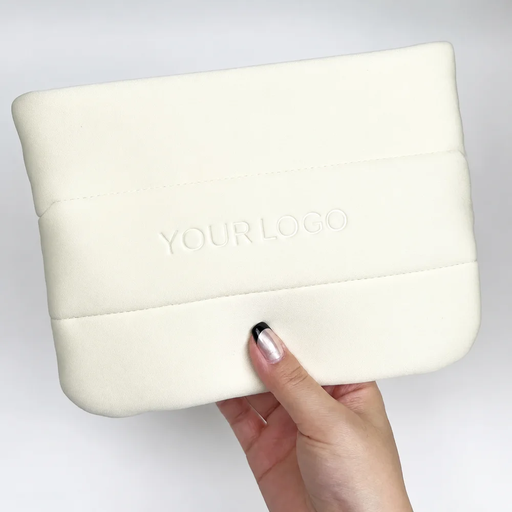 White Quilted Puffer Neoprene Makeup Bag