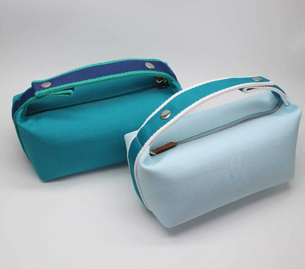 Sky Blue Canvas Cosmetic Bag with Handle