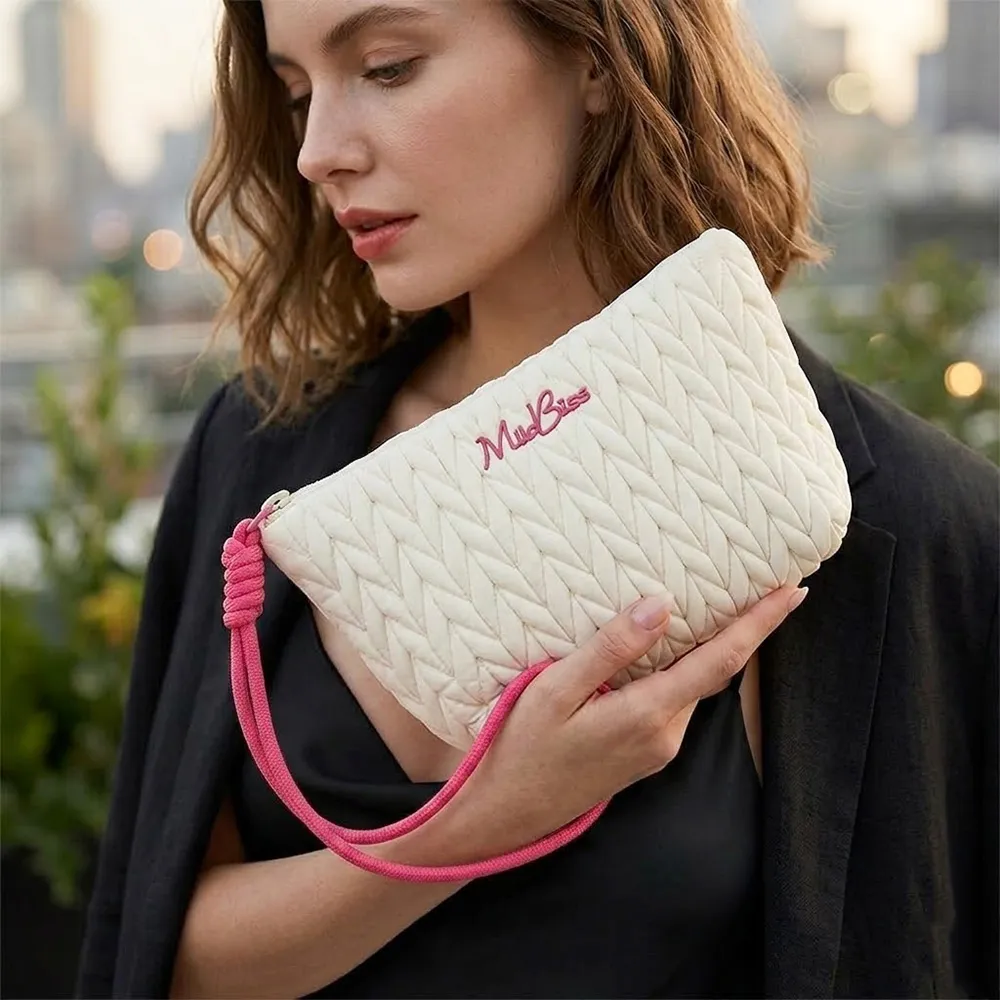 Quilted Polyester Makeup Pouch with Wristlet Handle