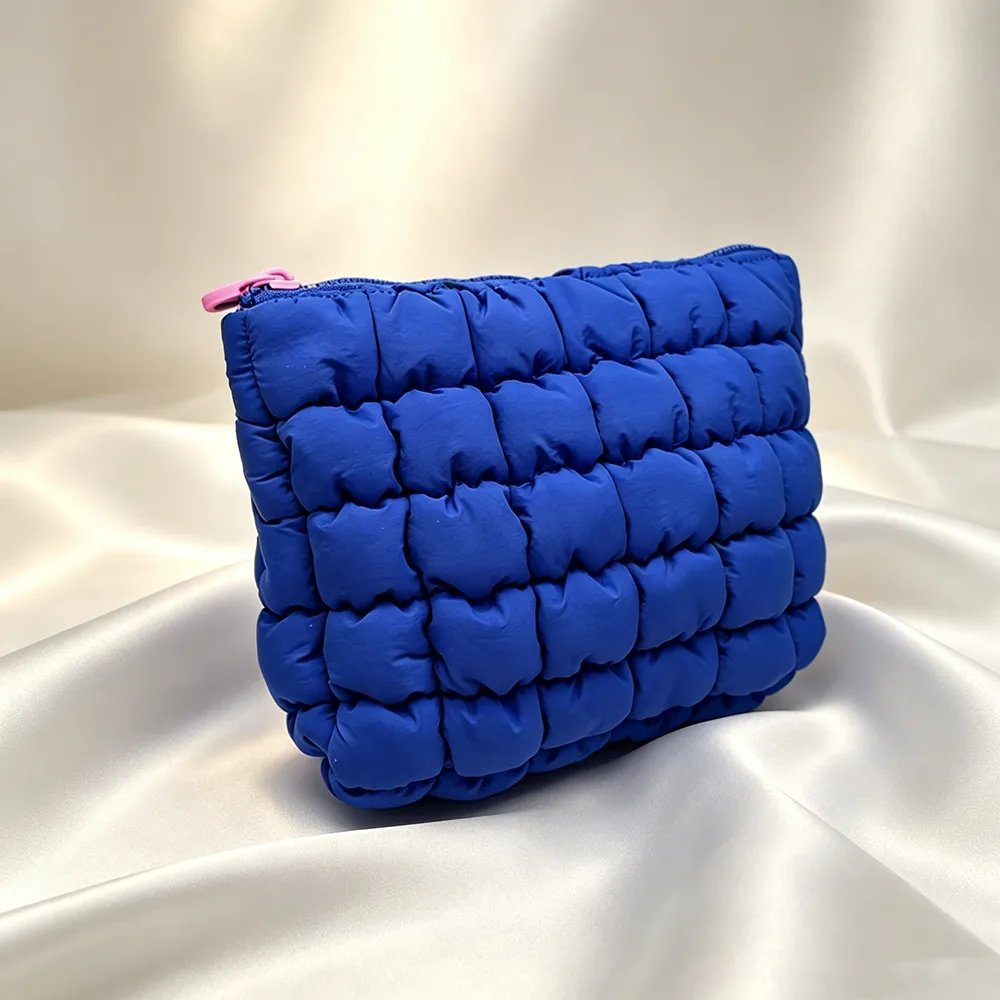 Royal Blue Bubble Quilted Cotton Makeup Bag