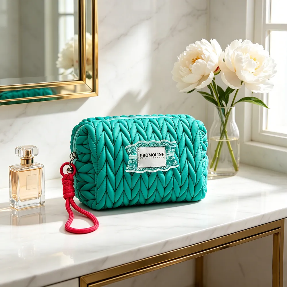 Turquoise Quilted Nylon Makeup Bag