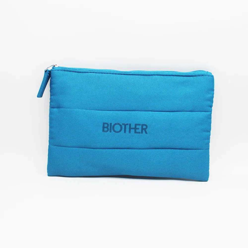 Blue Oxford Cloth Flat Makeup Pouch