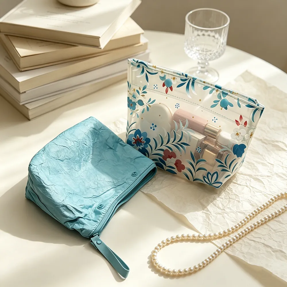 Blue EVA Transparent Cosmetic Bag with Floral Pouch