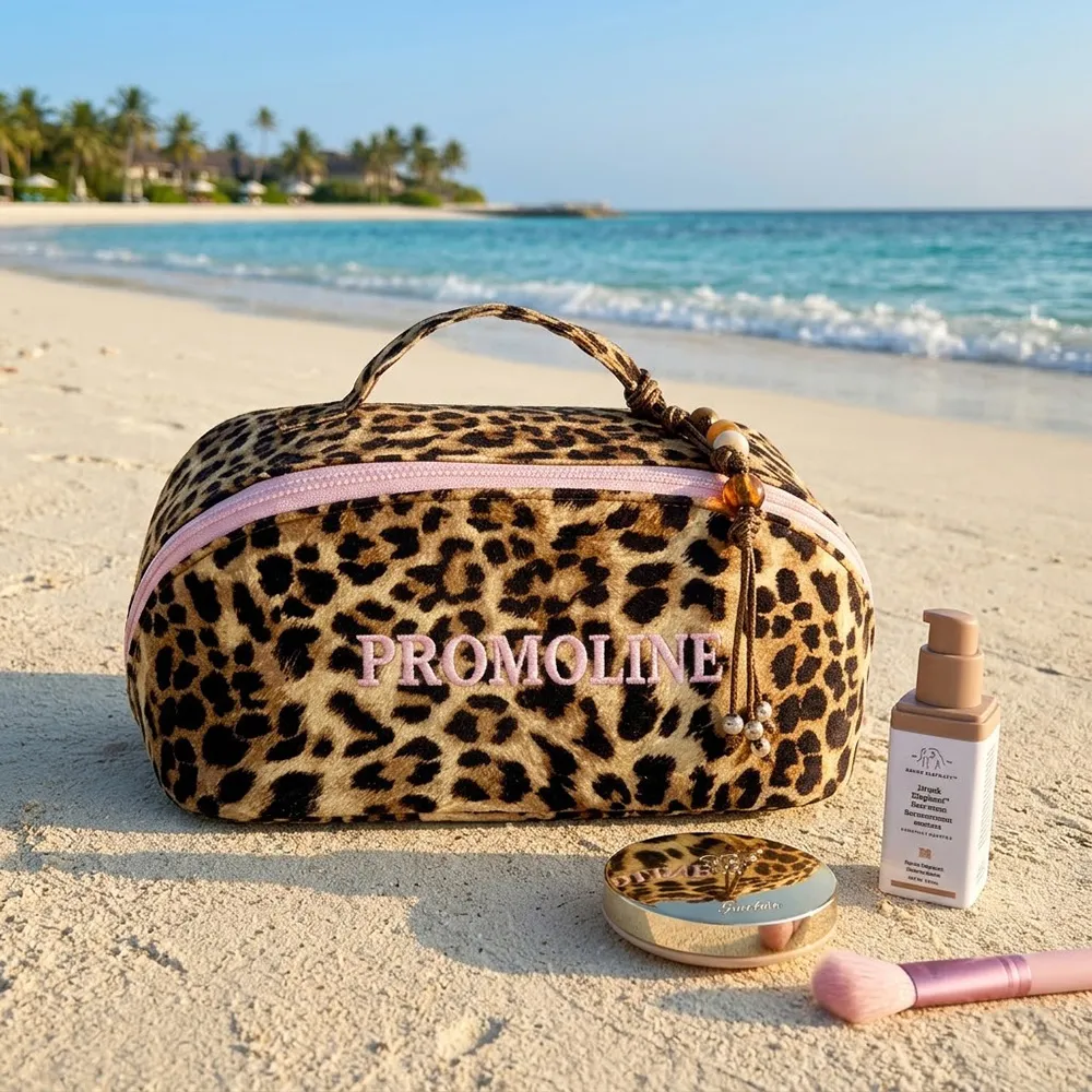 Leopard Print Canvas Cosmetic Bag with Zipper