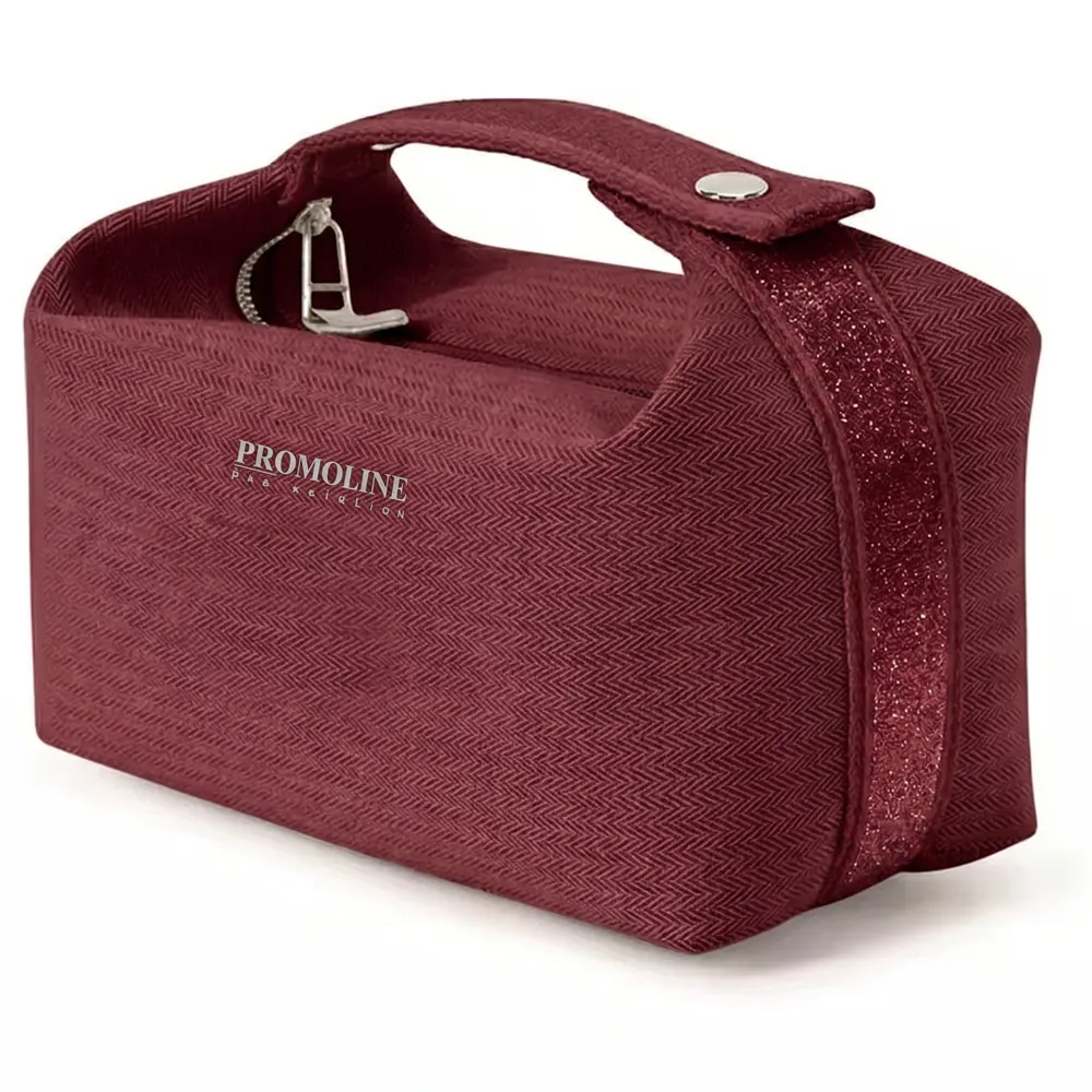 Burgundy Cotton Cosmetic Case with Textured Handle