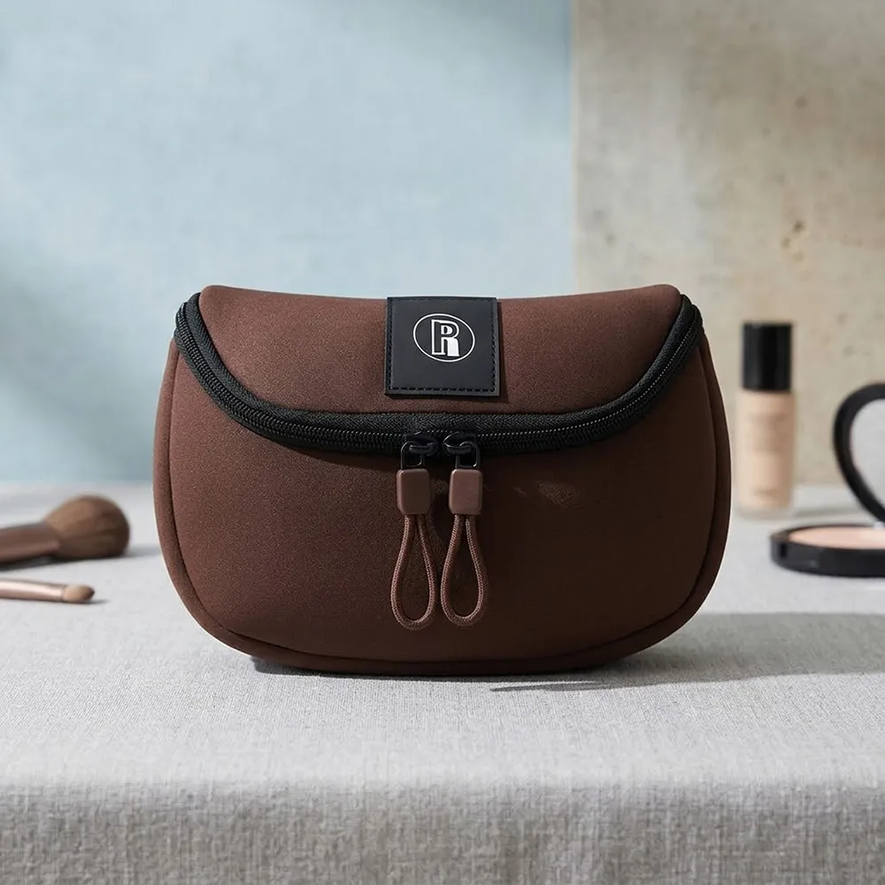 Slim Brown PU Makeup Pouch