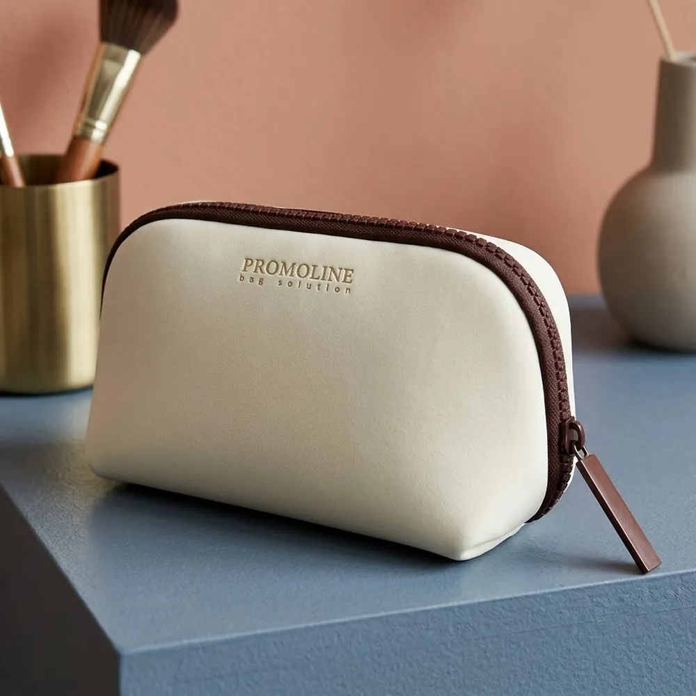 Cream Neoprene Minimalist Cosmetic Bag