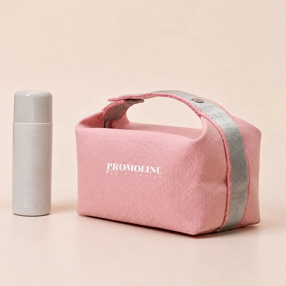 Pink Canvas Makeup Bag with Handle