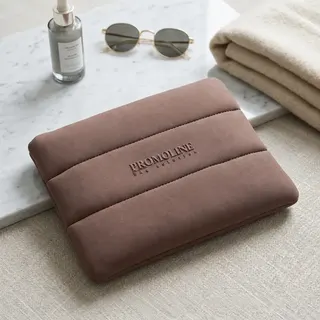 Brown Quilted Neoprene Puffer Cosmetic Bag