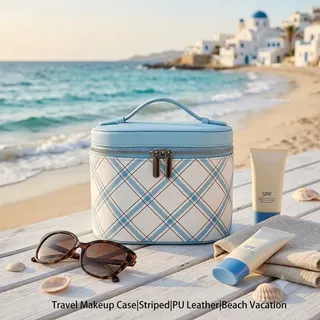 Sky Blue PU Travel Makeup Case