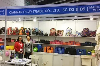 Trade fair booth with bag samples