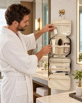 Hotel and travel retail - custom hanging toiletry bags with your logo