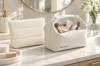 At the vanity - custom waffle cotton makeup bags with your logo