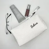 White Waffle Cotton Cosmetic Bag with Embroidery – view 4