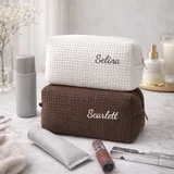 White Waffle Cotton Cosmetic Bag with Embroidery – view 1