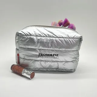 Silver Puffy Quilted Makeup Case