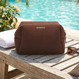 Coffee Brown Boxy Neoprene Cosmetic Bag