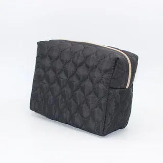 Black Quilted Puffer Cosmetic Pouch