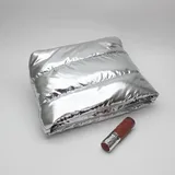 Wide Metallic Silver Puffer Makeup Bag – view 2
