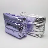 Wide Metallic Silver Puffer Makeup Bag – view 1