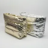 Wide Metallic Silver Puffer Makeup Bag – view 4