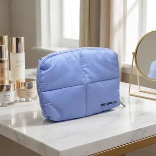 Padded Quilted Nylon Travel Makeup Pouch