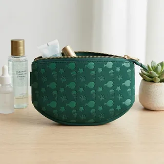 Dark Green Embossed Nylon Makeup Bag