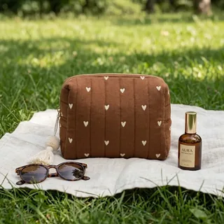 Camel Vertical-Quilt Cotton Toiletry Bag