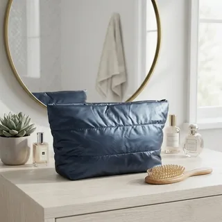 Navy Shiny Puffer Makeup Bag