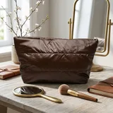 Coffee Brown Shiny Puffer Makeup Bag – view 1