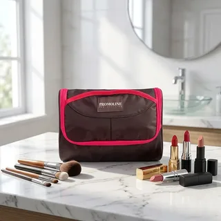 Foldable Black Toiletry Bag with Red Trim