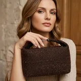 Coffee Brown Boucle Makeup Bag with Top Handle – view 1