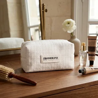 White Tweed Boxy Makeup Bag