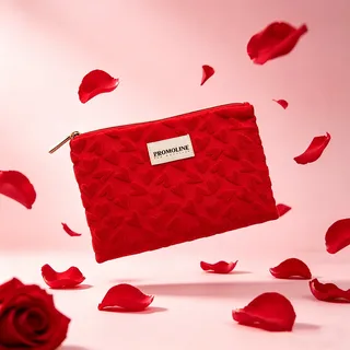Red Velvet Makeup Bag with Embossed Bow