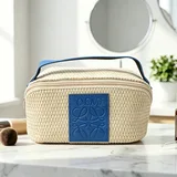 Natural Straw Makeup Bag with Blue Handle – view 1