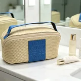 Natural Straw Makeup Bag with Blue Handle – view 2