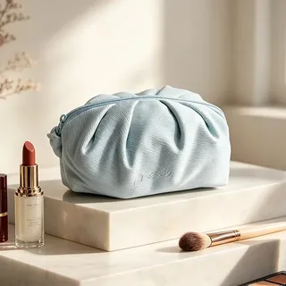 Powder Blue Ruched Waffle Makeup Bag