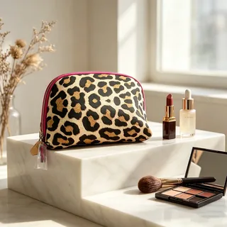 Leopard Print PU Dome Makeup Bag