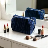 Navy Ribbed Chenille Makeup Bag – view 1