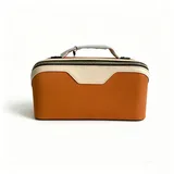 Caramel PU Makeup Train Case with Cream Trim – view 2