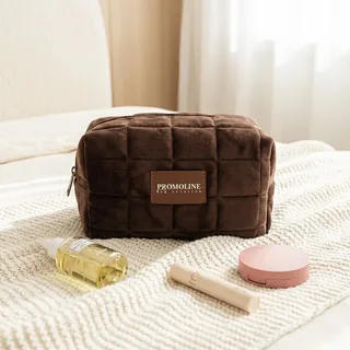 Chocolate Brown Quilted Velvet Cosmetic Bag